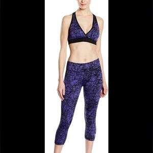 Zumba purple and black sports bra and cropped leggings workout dance set